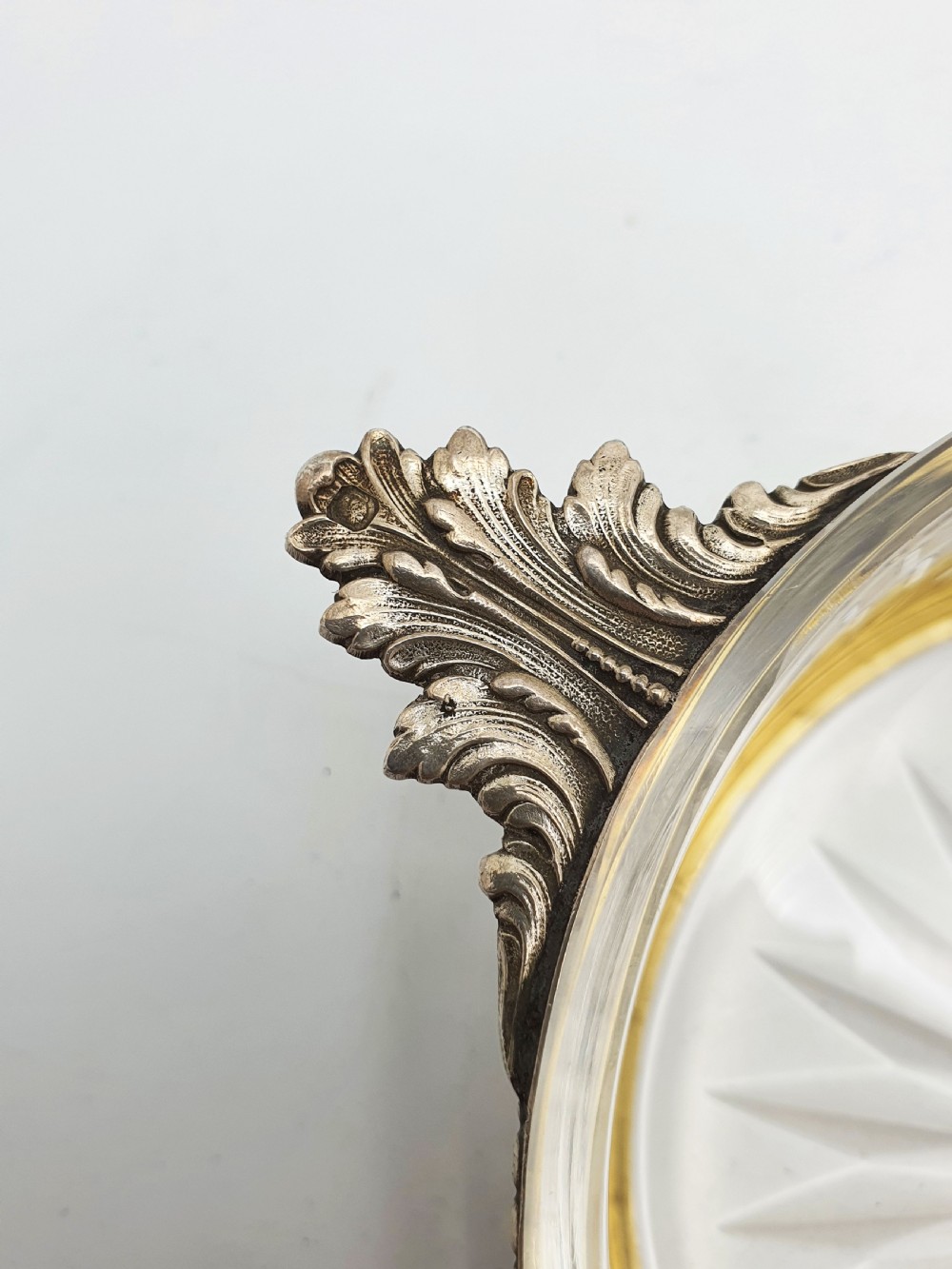 Lovely Antique French Silver & Cut-Glass Butter Dish with Ornate Handles – circa 1920 View V