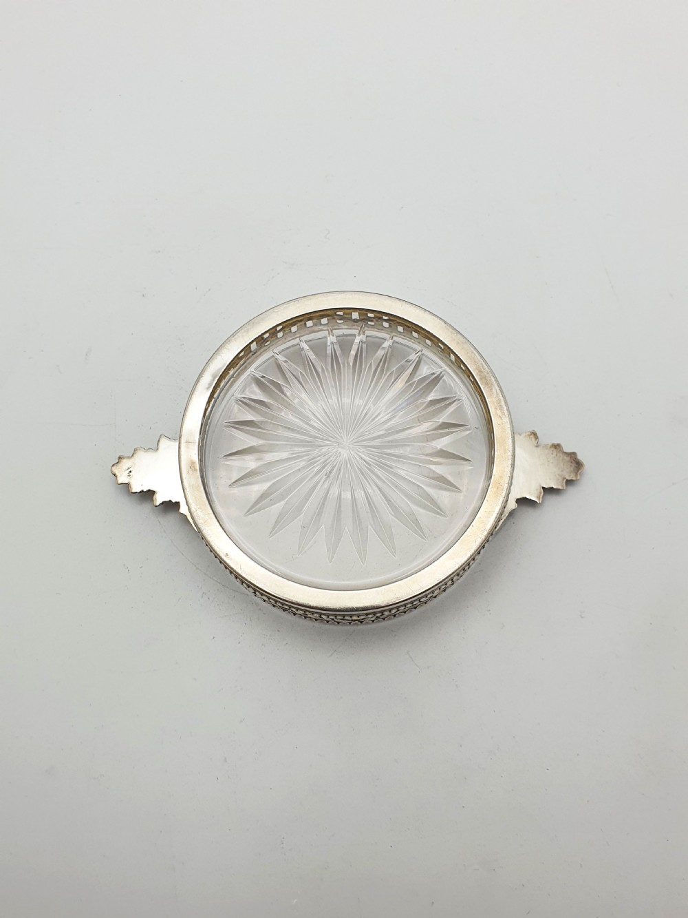 Lovely Antique French Silver & Cut-Glass Butter Dish with Ornate Handles – circa 1920 View VI