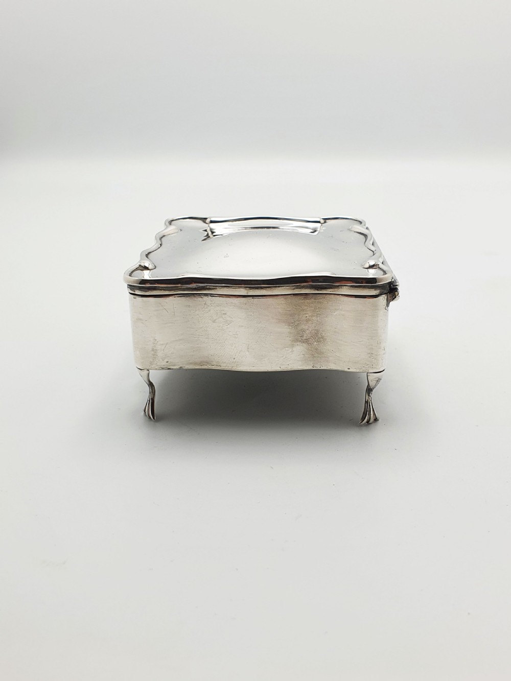 Stunning Antique Edwardian Sterling Silver Jewellery Box with Red Velvet Interior - 1906 View VI