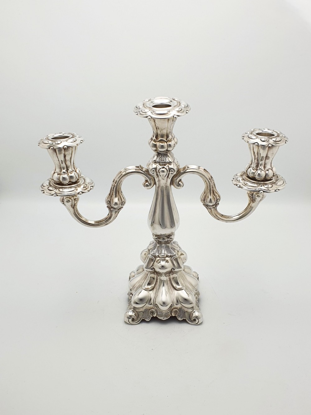 Lovely Pair of Ornate Italian Rococo Revival Style Silver-Plated Candelabra – circa 1920 View IV