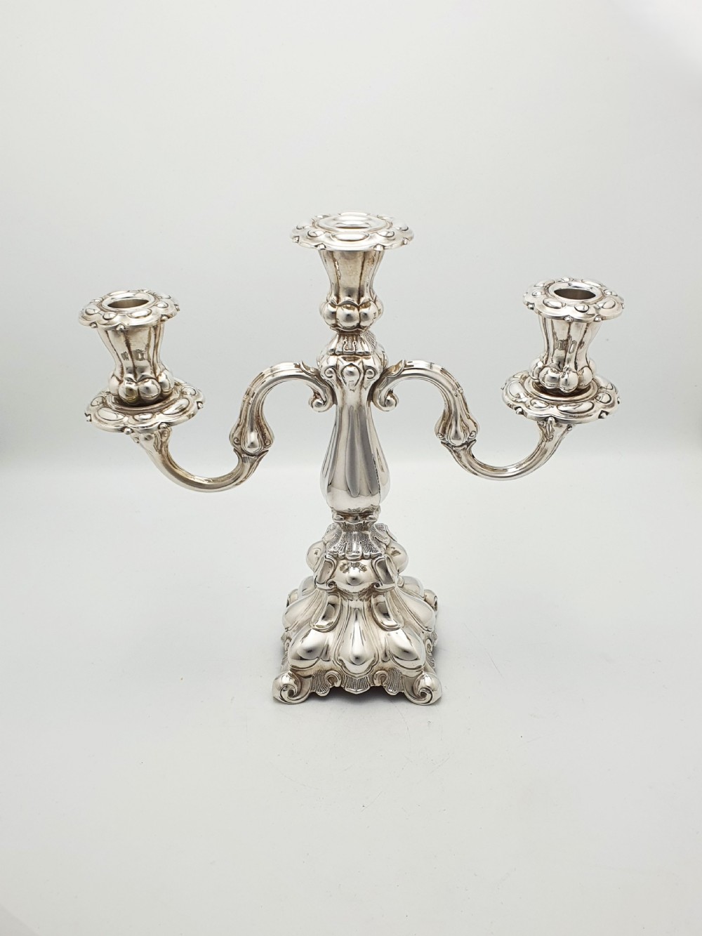 Lovely Pair of Ornate Italian Rococo Revival Style Silver-Plated Candelabra – circa 1920 View V