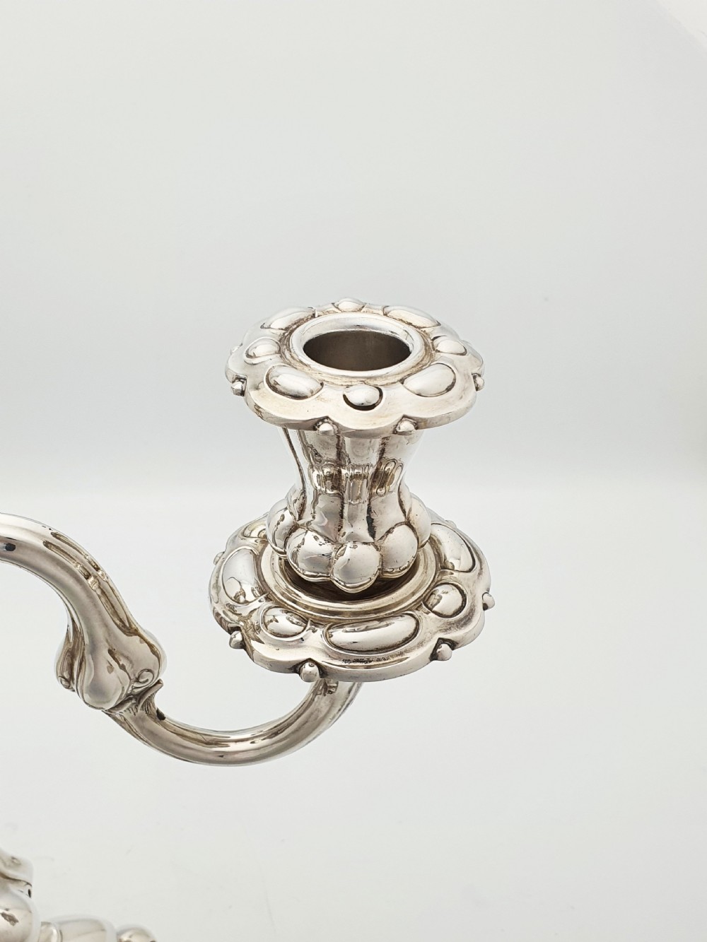 Lovely Pair of Ornate Italian Rococo Revival Style Silver-Plated Candelabra – circa 1920 View VII
