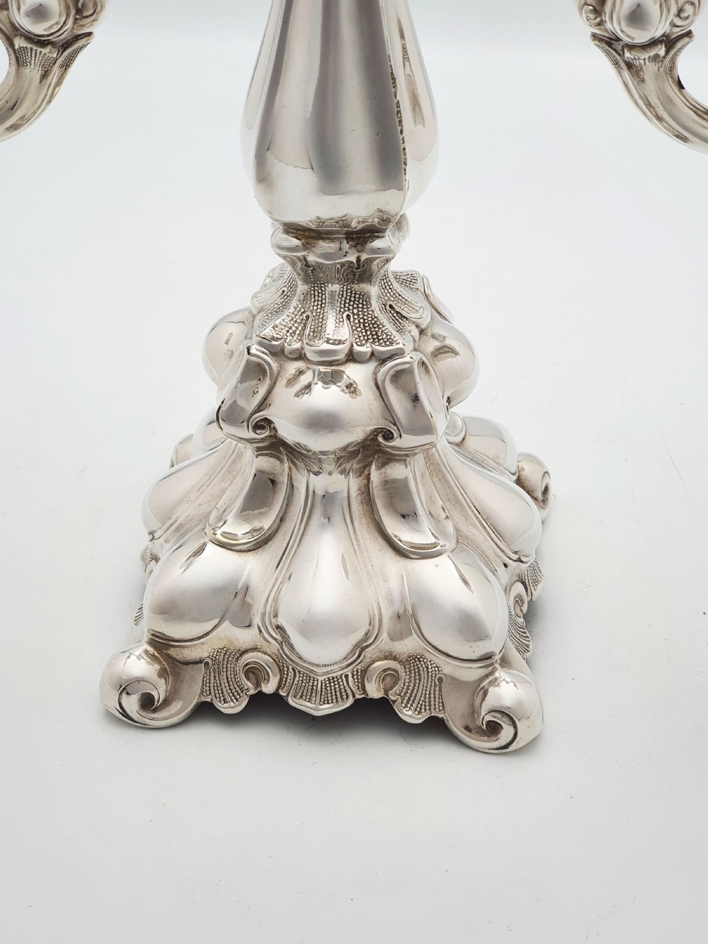 Lovely Pair of Ornate Italian Rococo Revival Style Silver-Plated Candelabra – circa 1920 View VIII