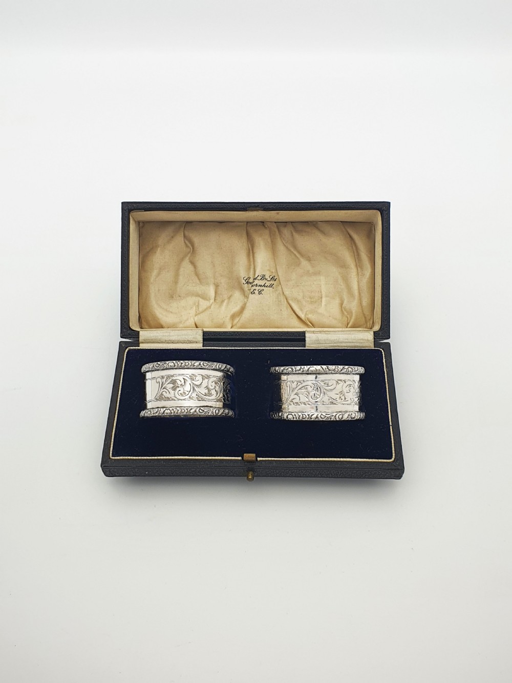 Lovely Pair of Edwardian Sterling Silver Napkin Rings in Fitted Case - 1906
