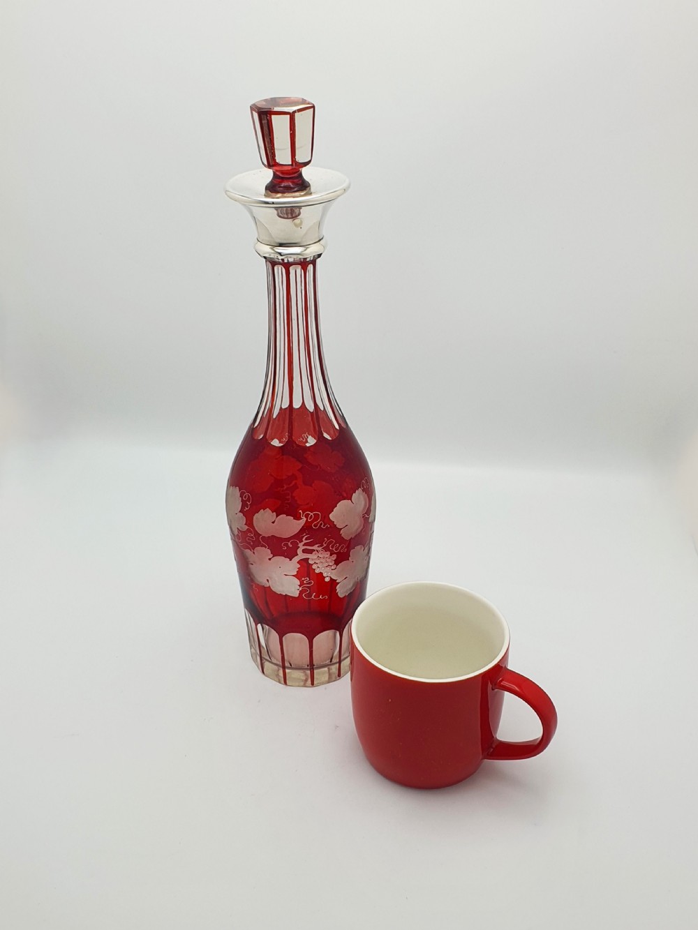 Lovely Bohemian Ruby Cut-to-Clear Decanter with Silver Collar – circa 1900 View IX