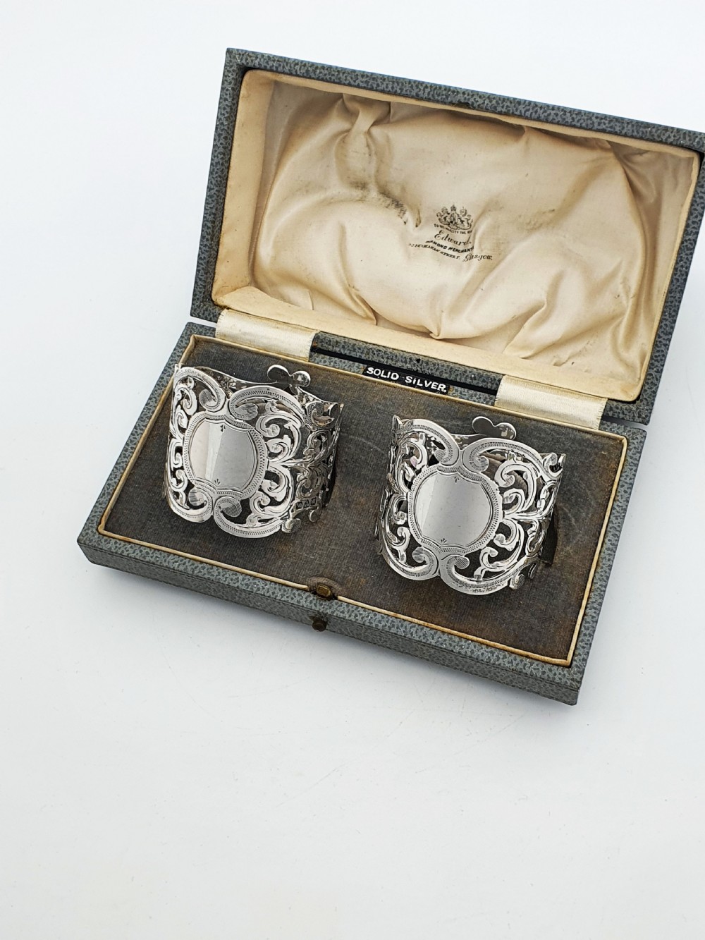 Lovely Pair of Antique Solid Silver Pierced Napkin Rings - 1906 View II