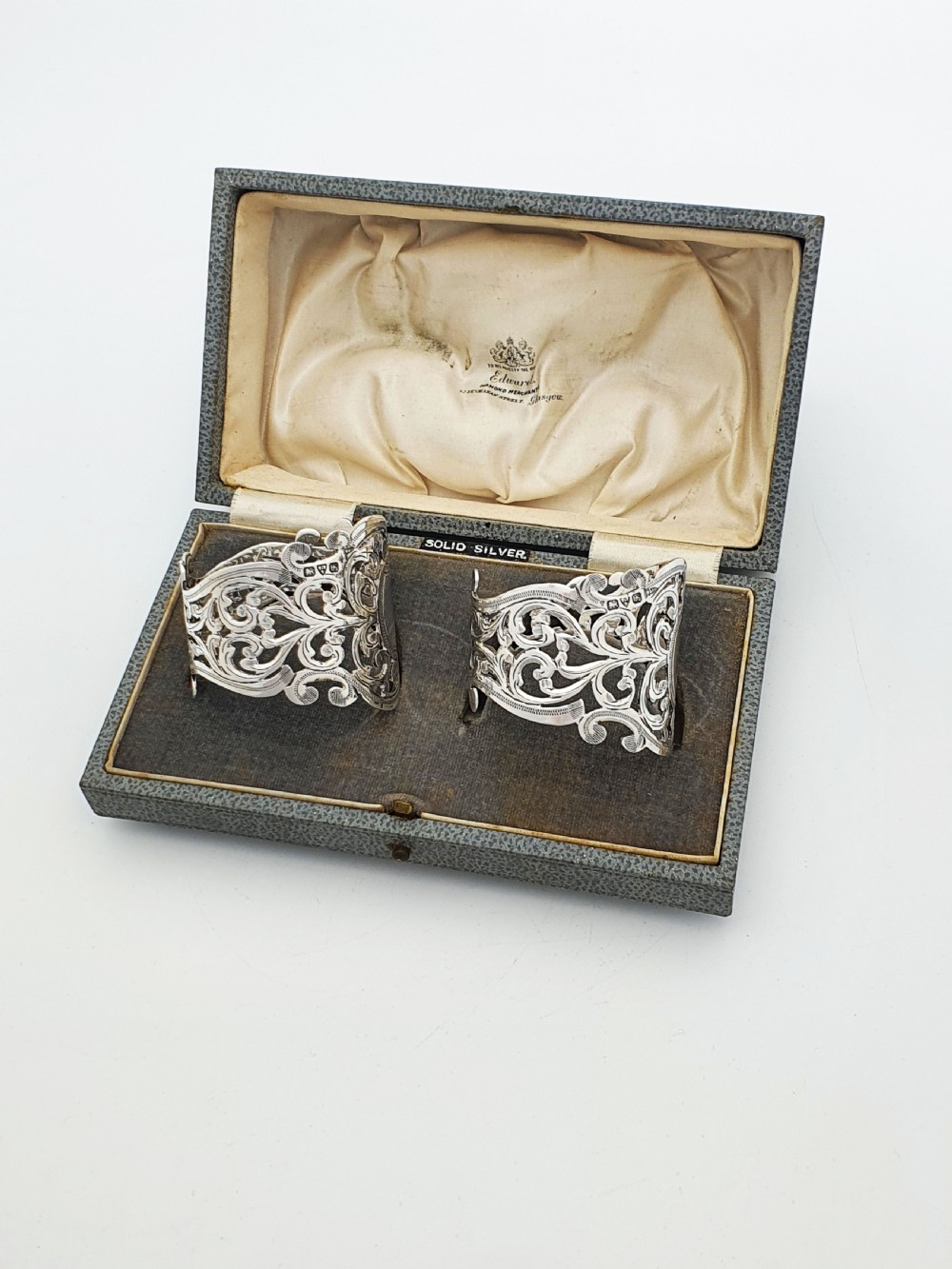 Lovely Pair of Antique Solid Silver Pierced Napkin Rings - 1906 View V