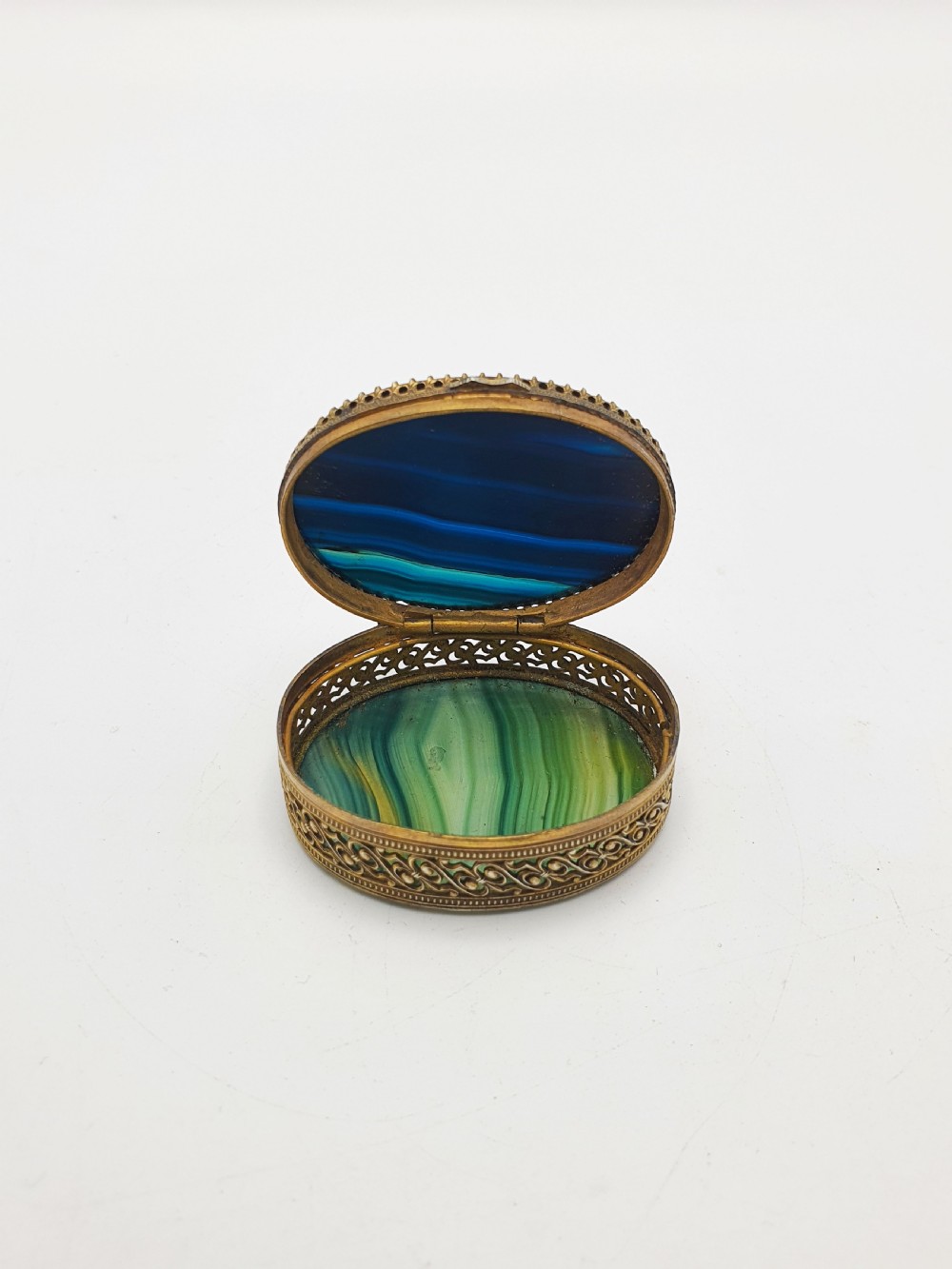 Nice Antique Victorian Gilt Brass & Agate Box – circa 1890