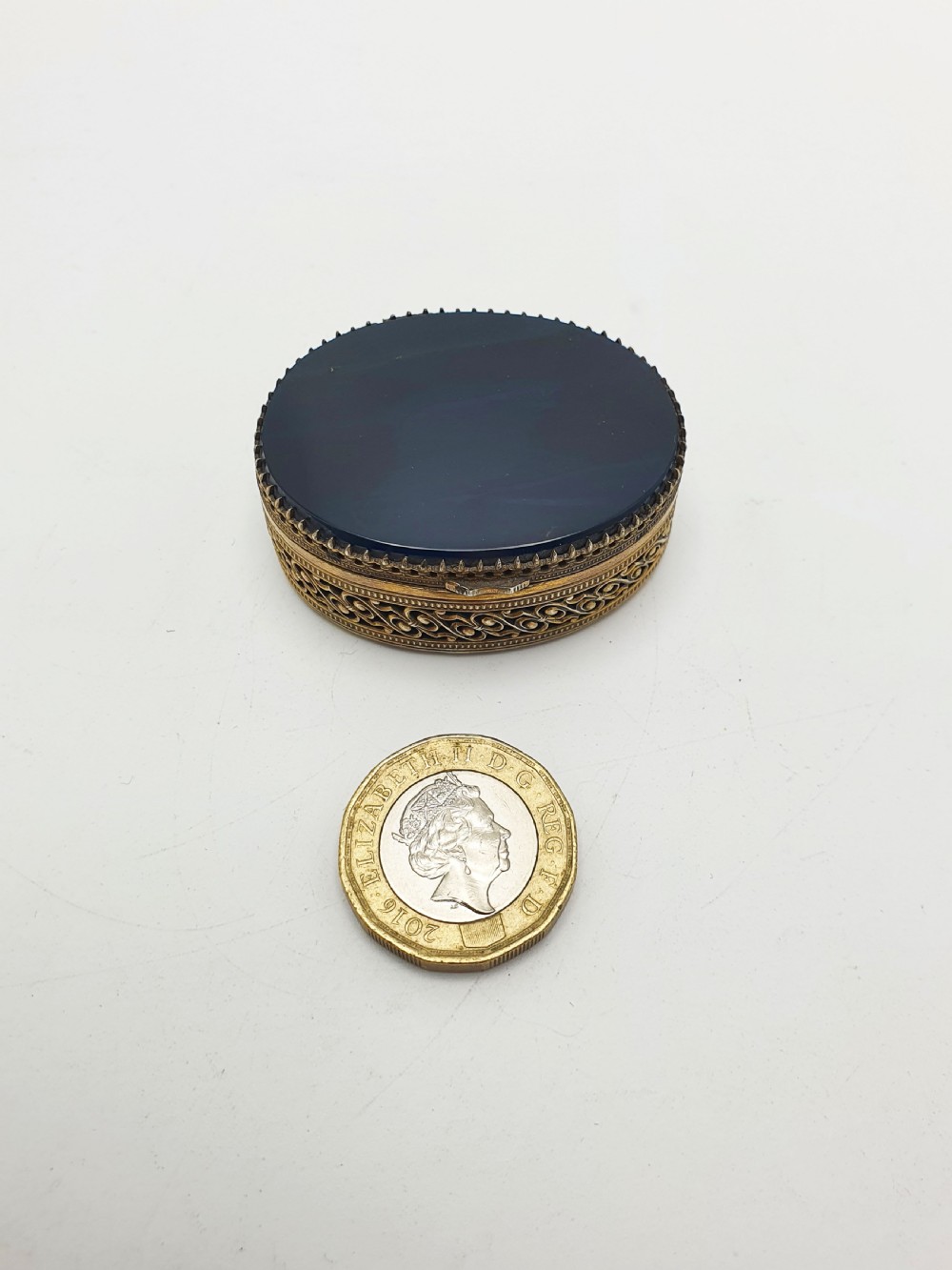 Nice Antique Victorian Gilt Brass & Agate Box – circa 1890 View V