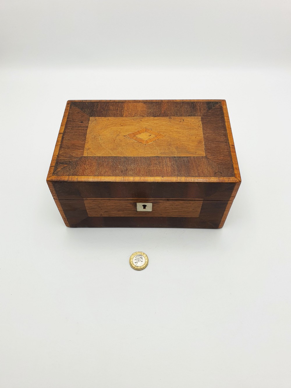 Lovely Antique Victorian Wooden Jewellery / Trinket Box with Inlay & Satin Lining – circa 1880 View X