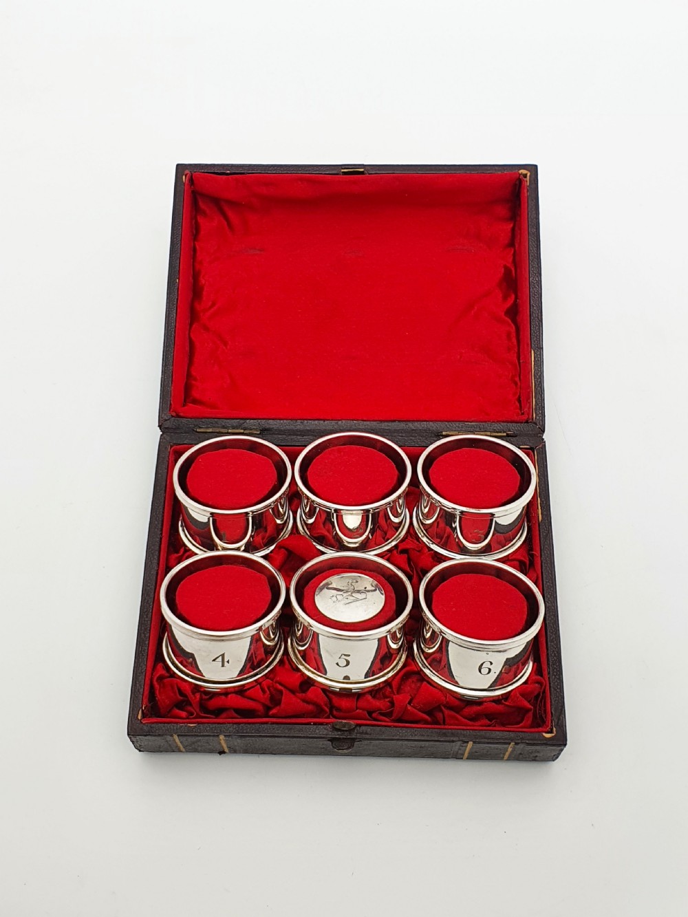 Antique Set of Six Numbered Silver-Plated Napkin Rings in Original Fitted Case – circa 1920 View II