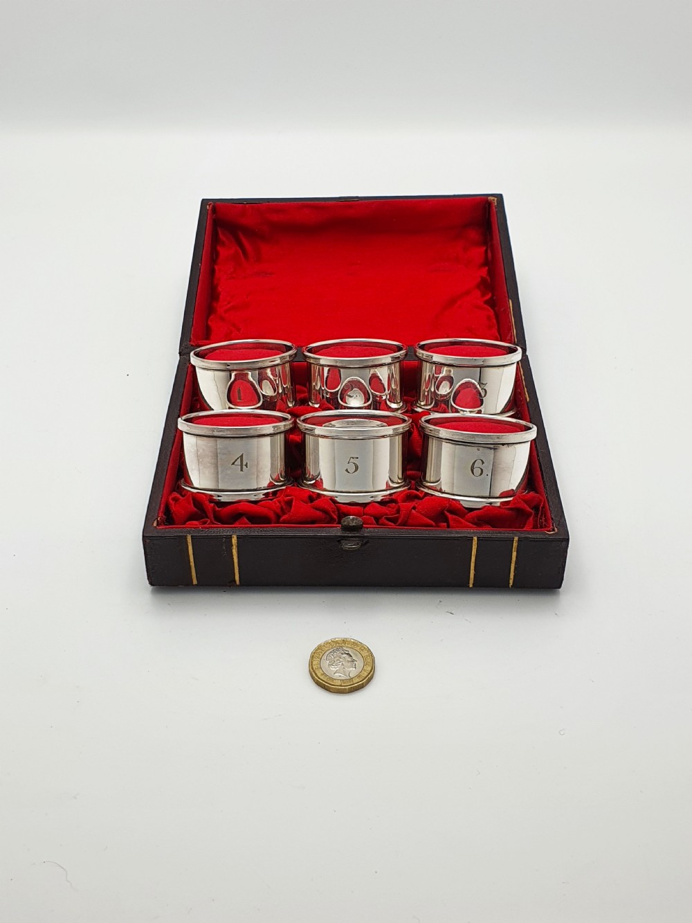 Antique Set of Six Numbered Silver-Plated Napkin Rings in Original Fitted Case – circa 1920 View VI
