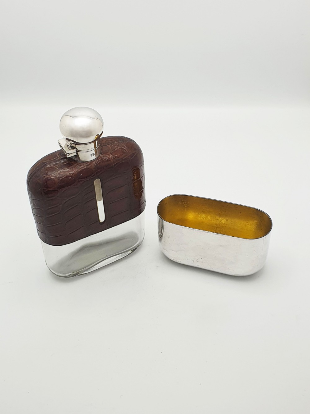 Giant Antique Edwardian Silver-Plated Hip Flask with Detachable Cup – circa 1905 View V