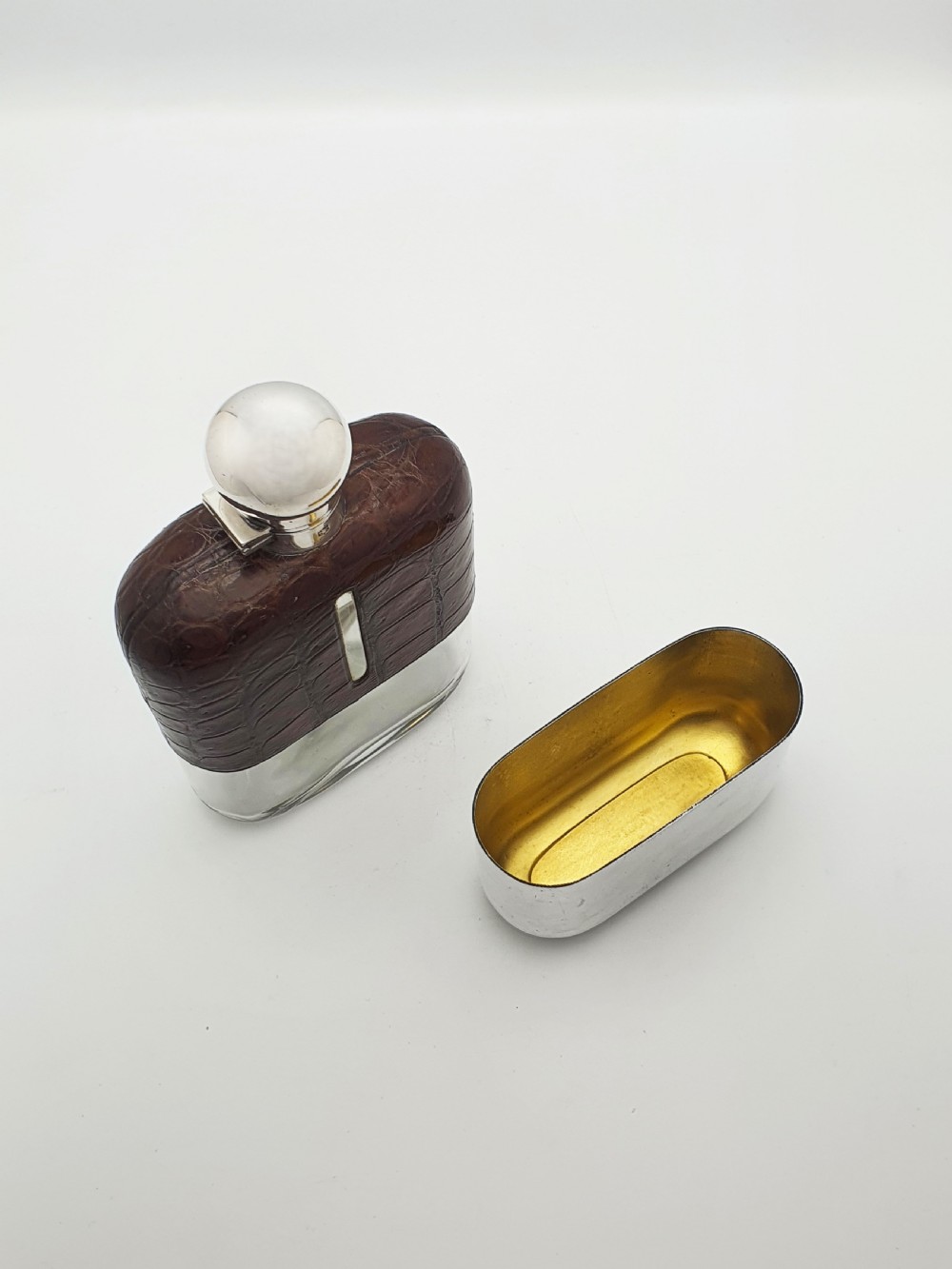 Giant Antique Edwardian Silver-Plated Hip Flask with Detachable Cup – circa 1905 View VII
