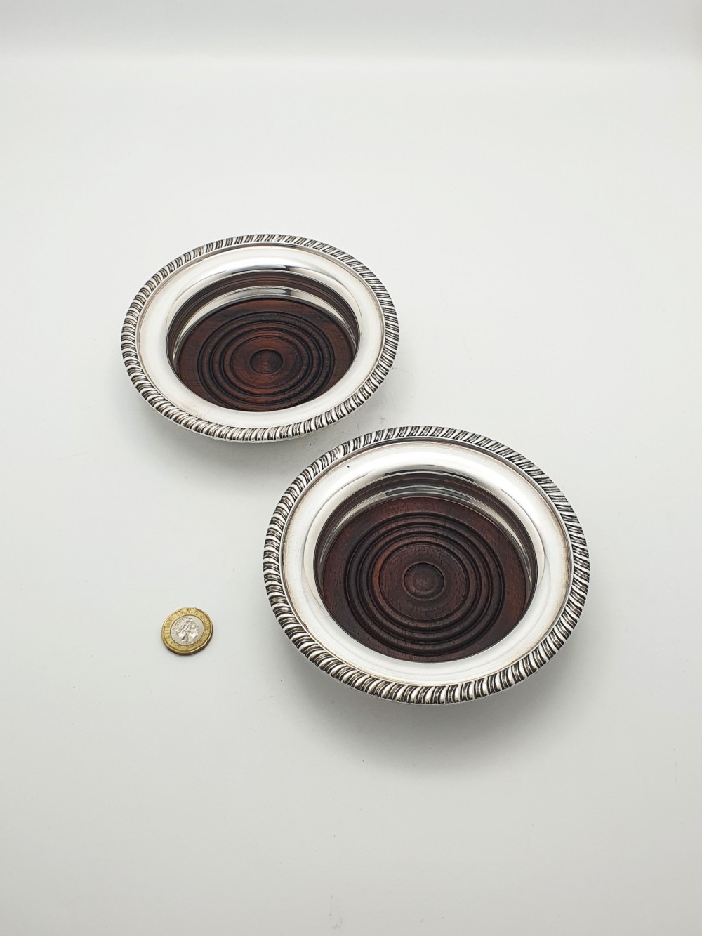 Nice Pair of Antique Silver-Plated Wine Bottle Coasters – circa 1920 View VI