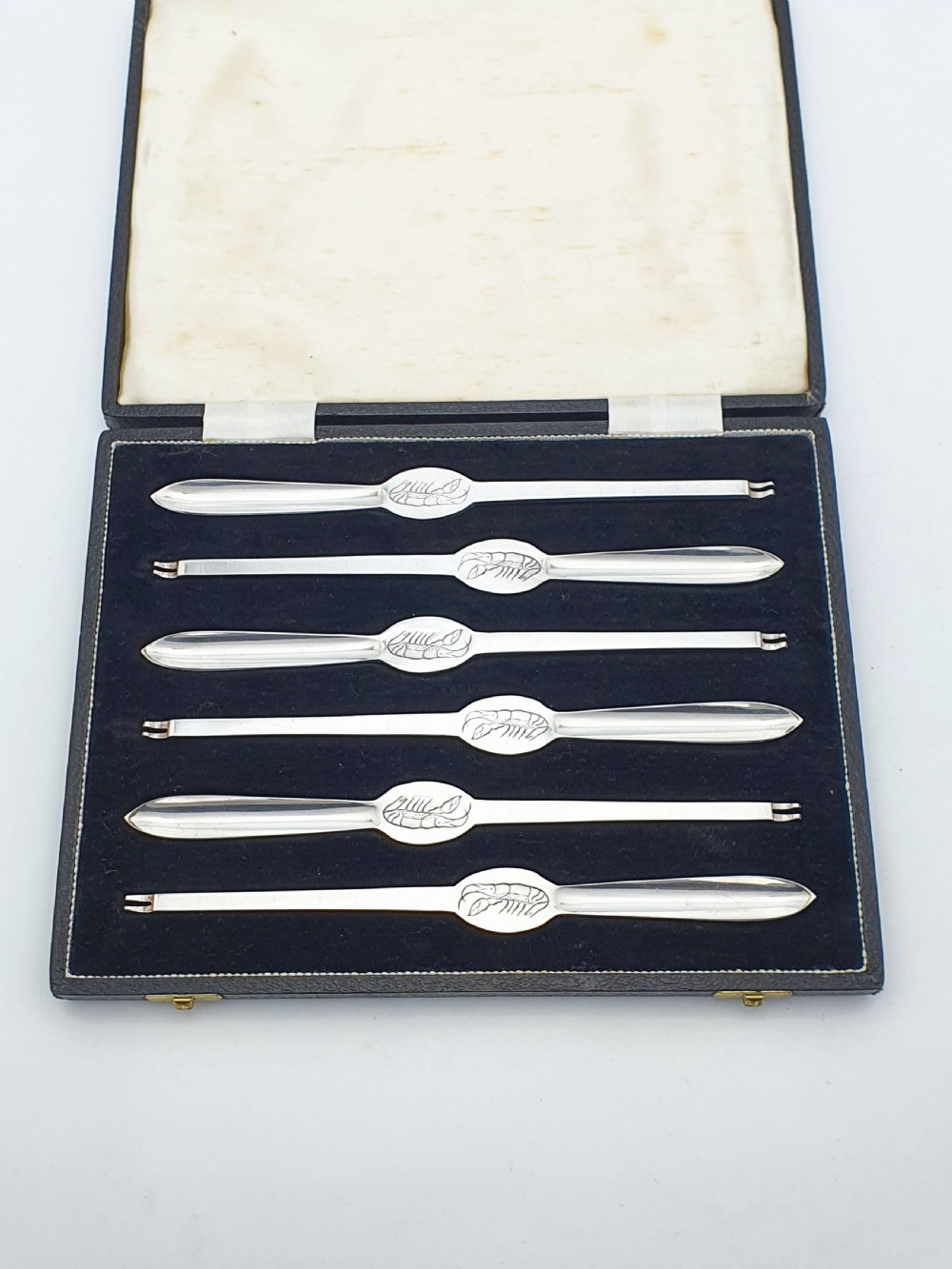 Lovely Cased Set of 6 Antique Silver-Plated Lobster Picks – circa 1920 View II
