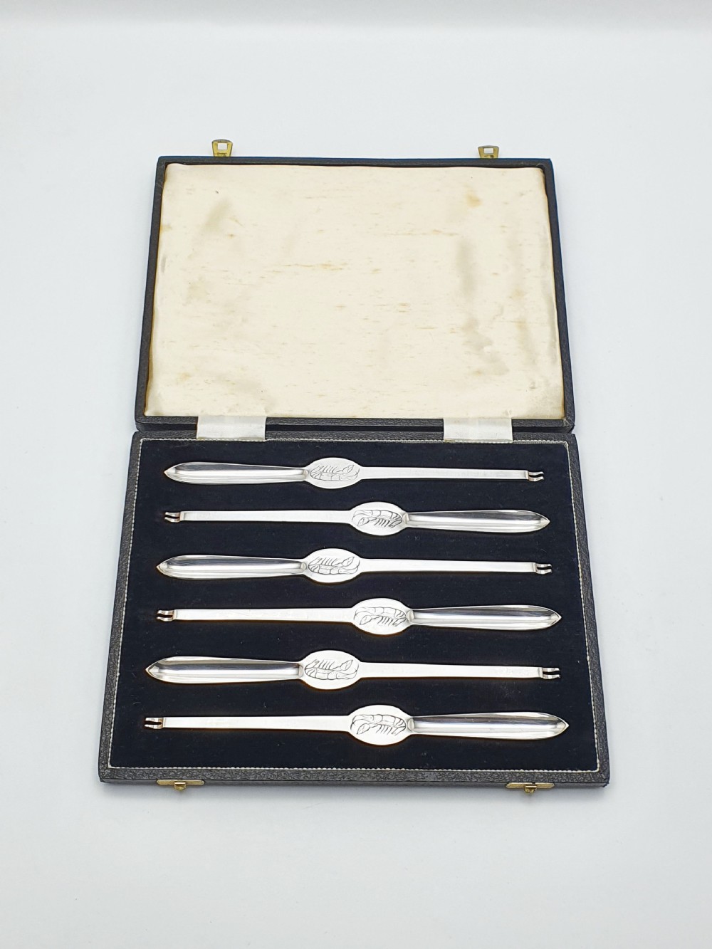 Lovely Cased Set of 6 Antique Silver-Plated Lobster Picks – circa 1920 View III