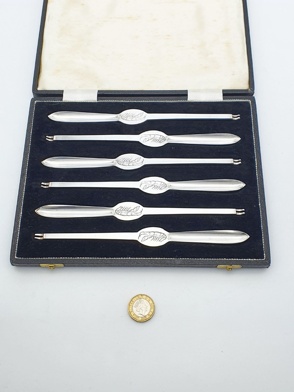 Lovely Cased Set of 6 Antique Silver-Plated Lobster Picks – circa 1920 View VII