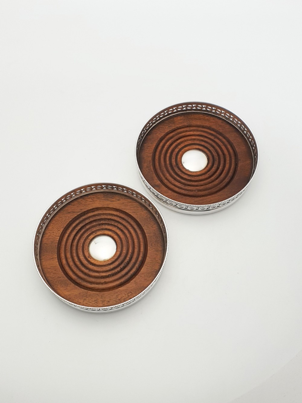 Pair of Antique Silver-Plated Mappin & Webb Wine Coasters with Pierced Gallery – circa 1920