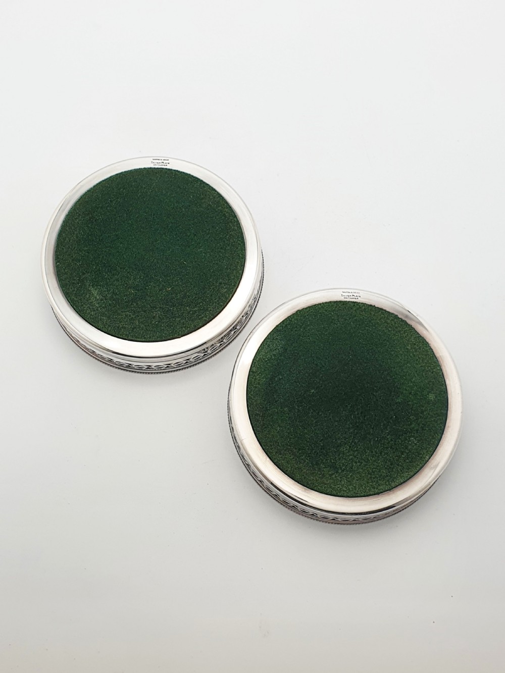 Pair of Antique Silver-Plated Mappin & Webb Wine Coasters with Pierced Gallery – circa 1920 View VI