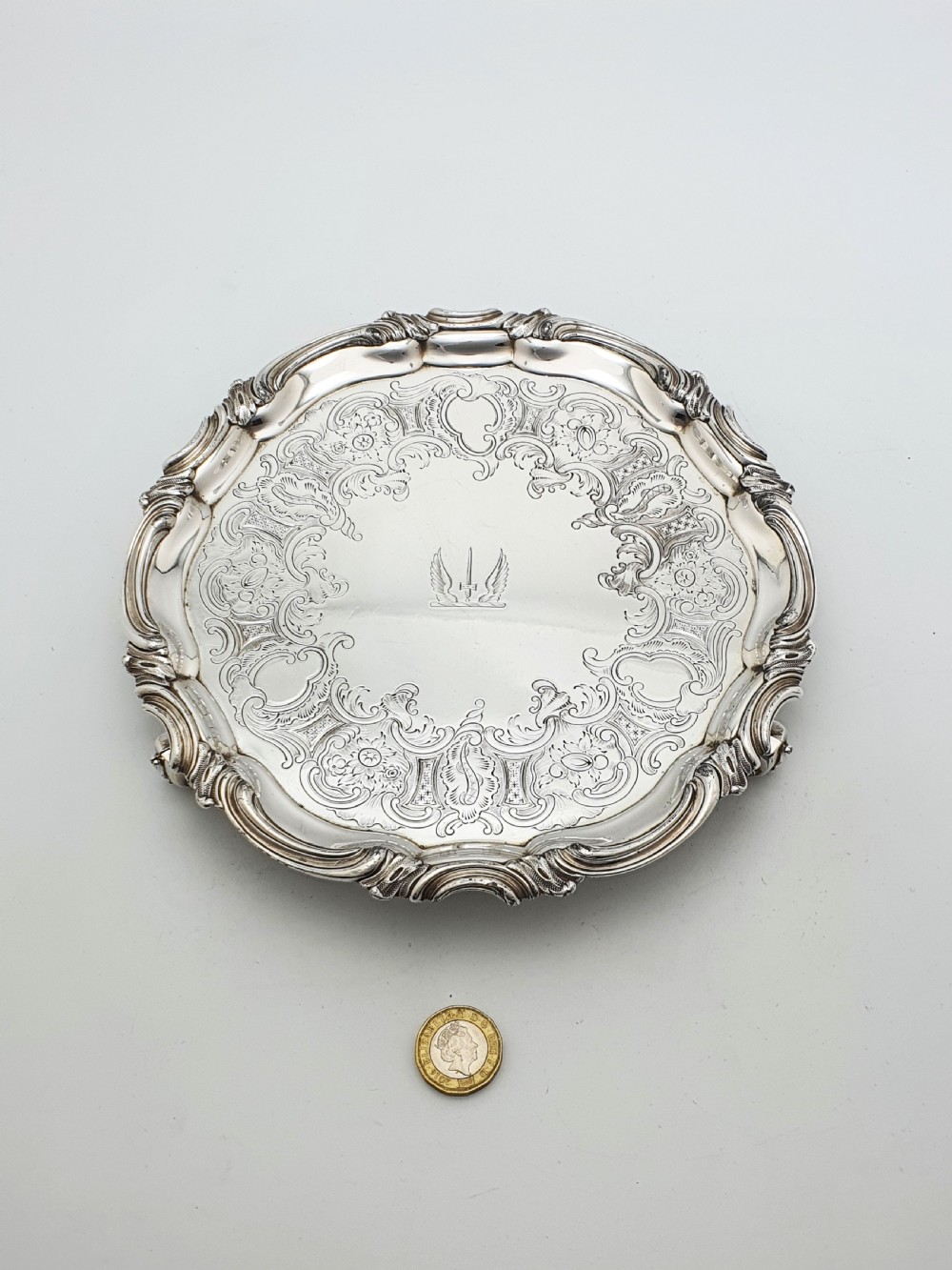 Fine Victorian Sheffield Silver-Plated Salver on Scroll Feet – circa 1840 View V