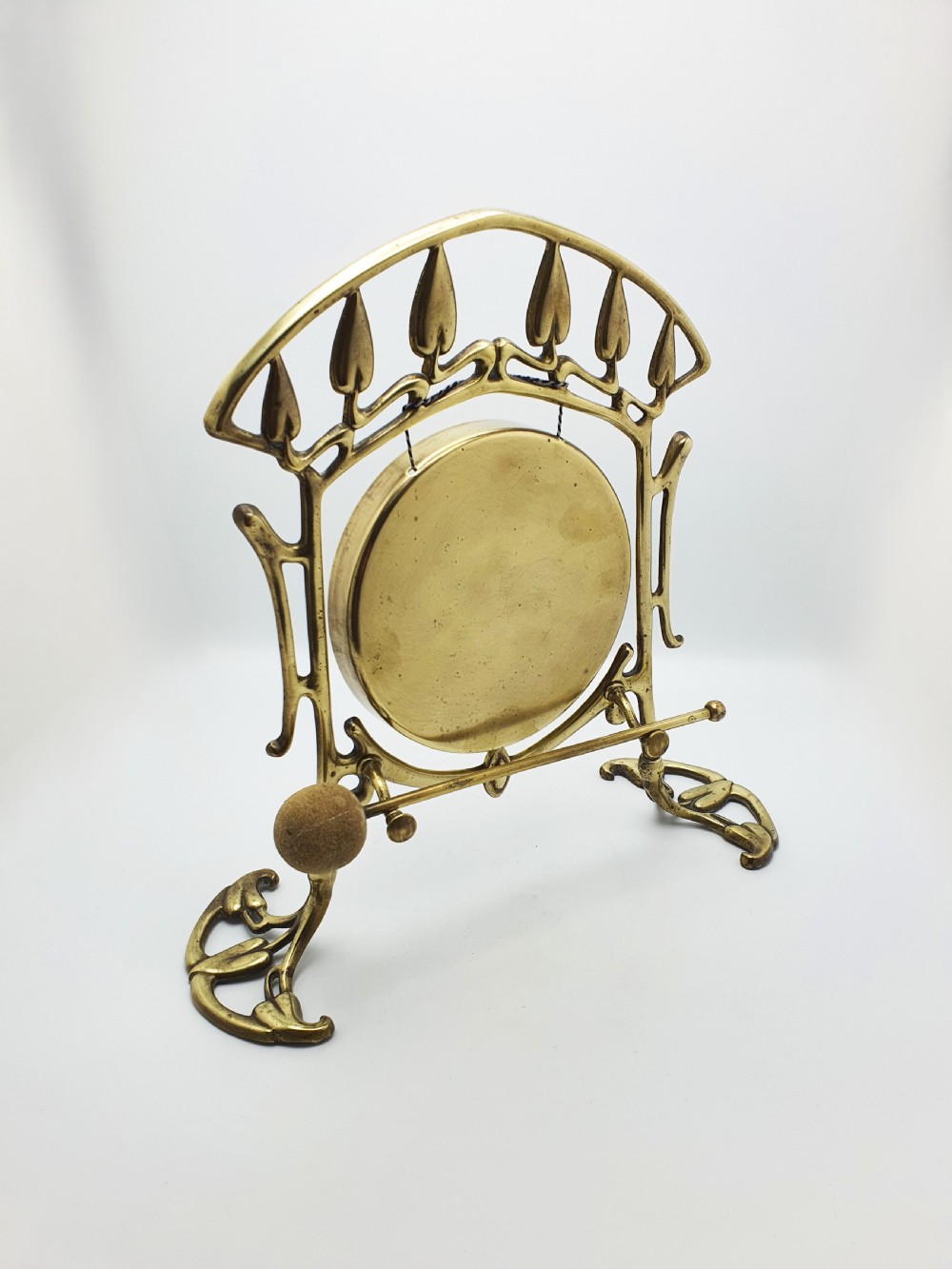 Large Art Nouveau Brass Dinner Gong with Striker – 1889
