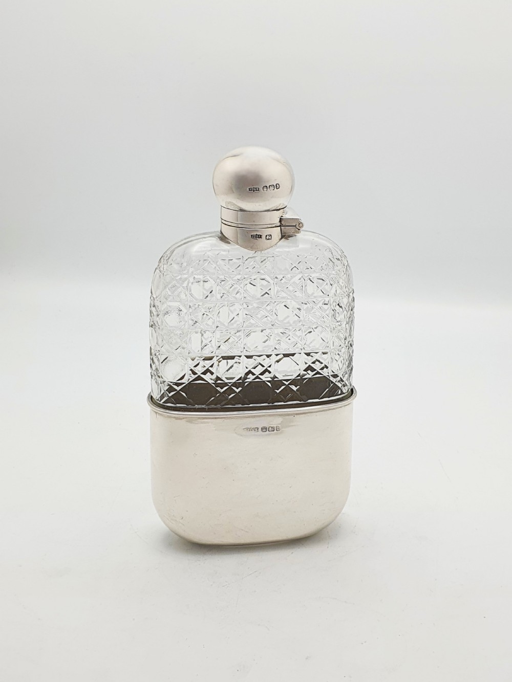Fabulous Large Antique Victorian Cut Glass and Sterling Silver Hip Flask - 1894