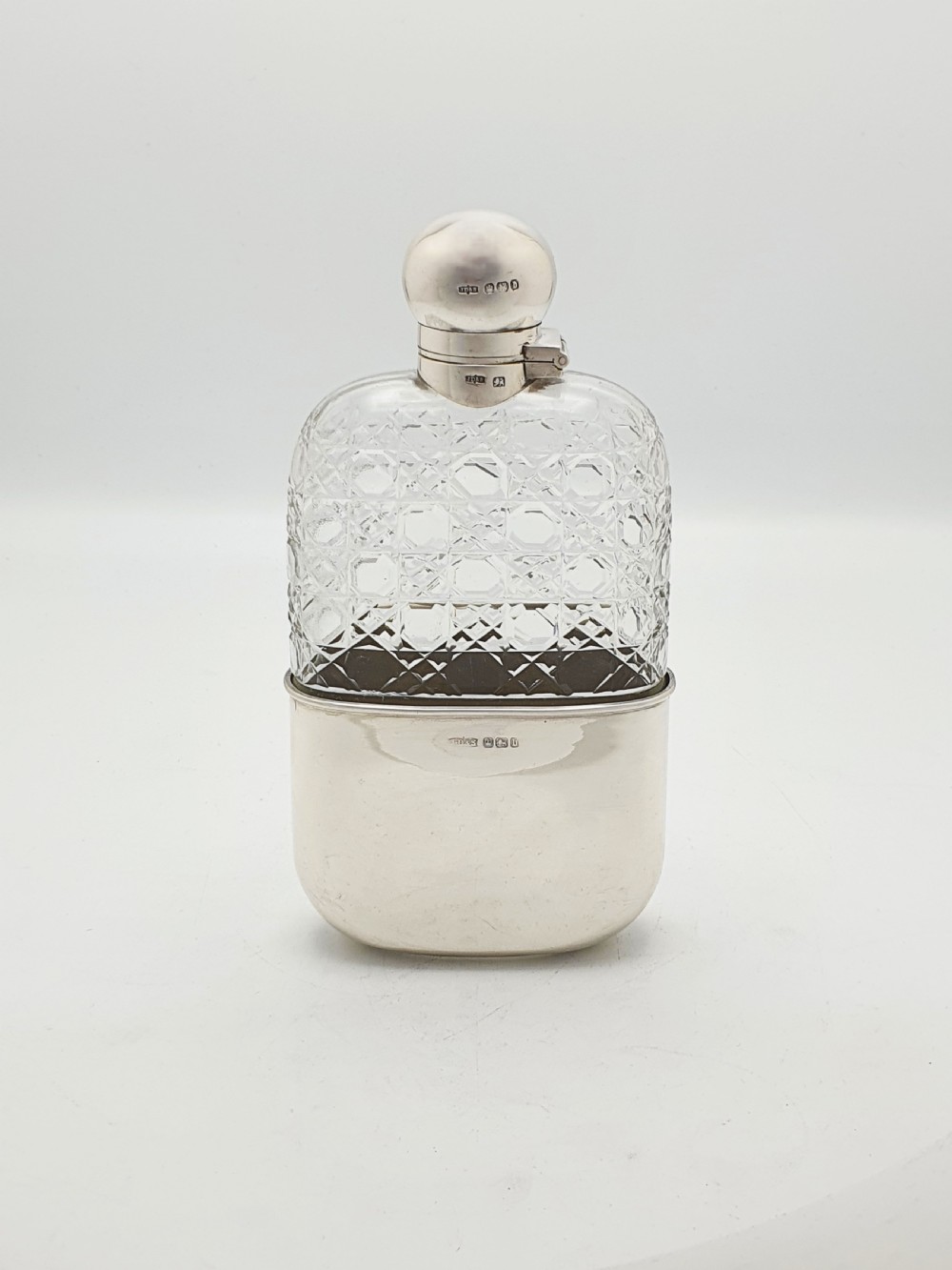 Fabulous Large Antique Victorian Cut Glass and Sterling Silver Hip Flask - 1894 View II