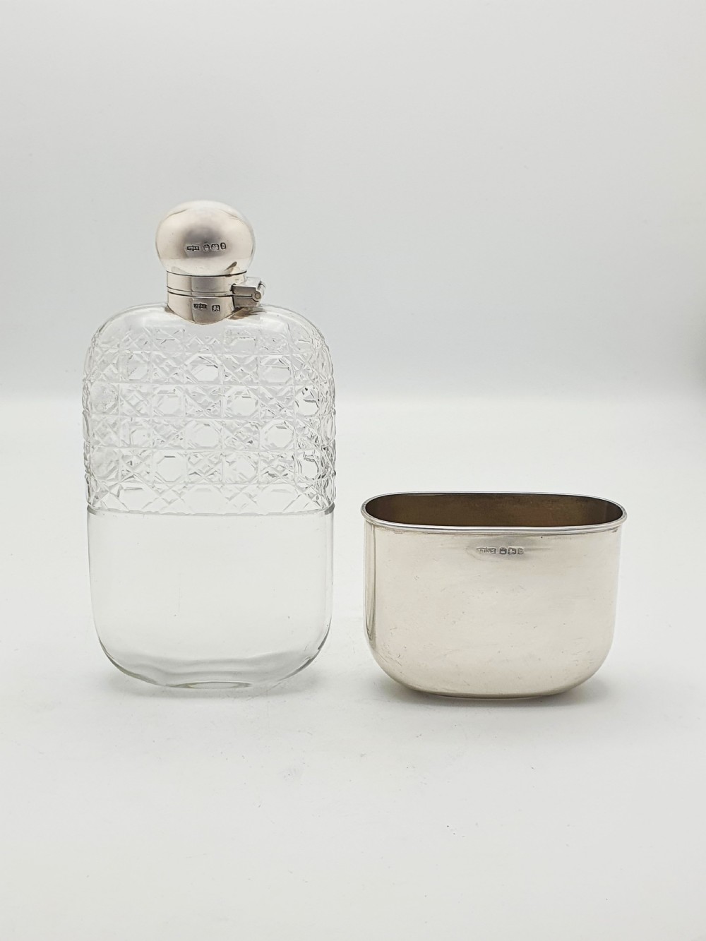 Fabulous Large Antique Victorian Cut Glass and Sterling Silver Hip Flask - 1894 View IV
