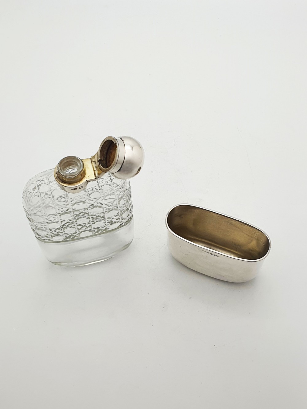 Fabulous Large Antique Victorian Cut Glass and Sterling Silver Hip Flask - 1894 View V