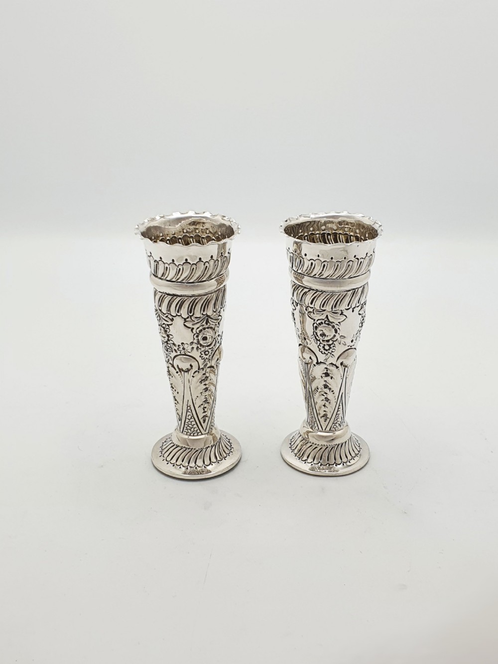 Lovely Pair of Victorian Sterling Silver Posy Vases - 1899 View II