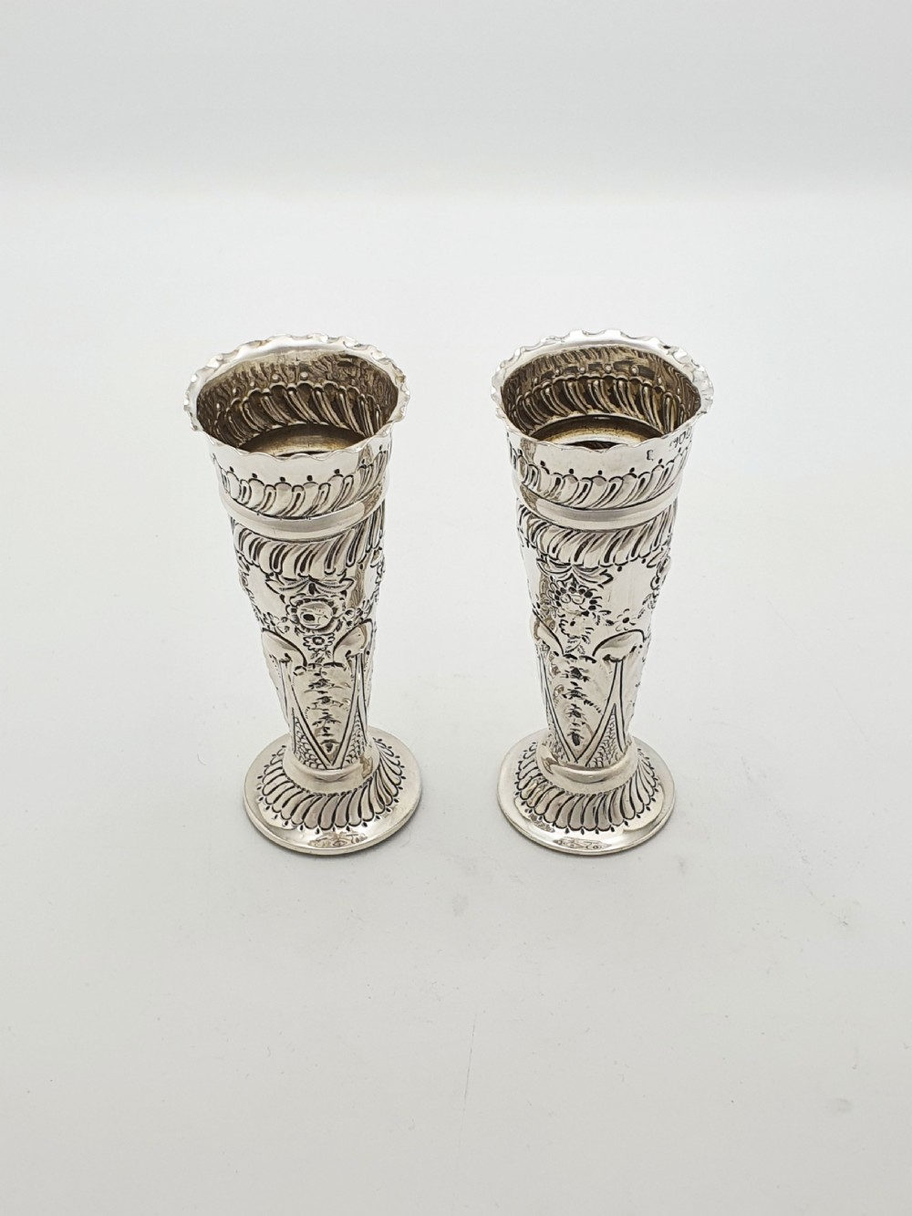 Lovely Pair of Victorian Sterling Silver Posy Vases - 1899 View VII