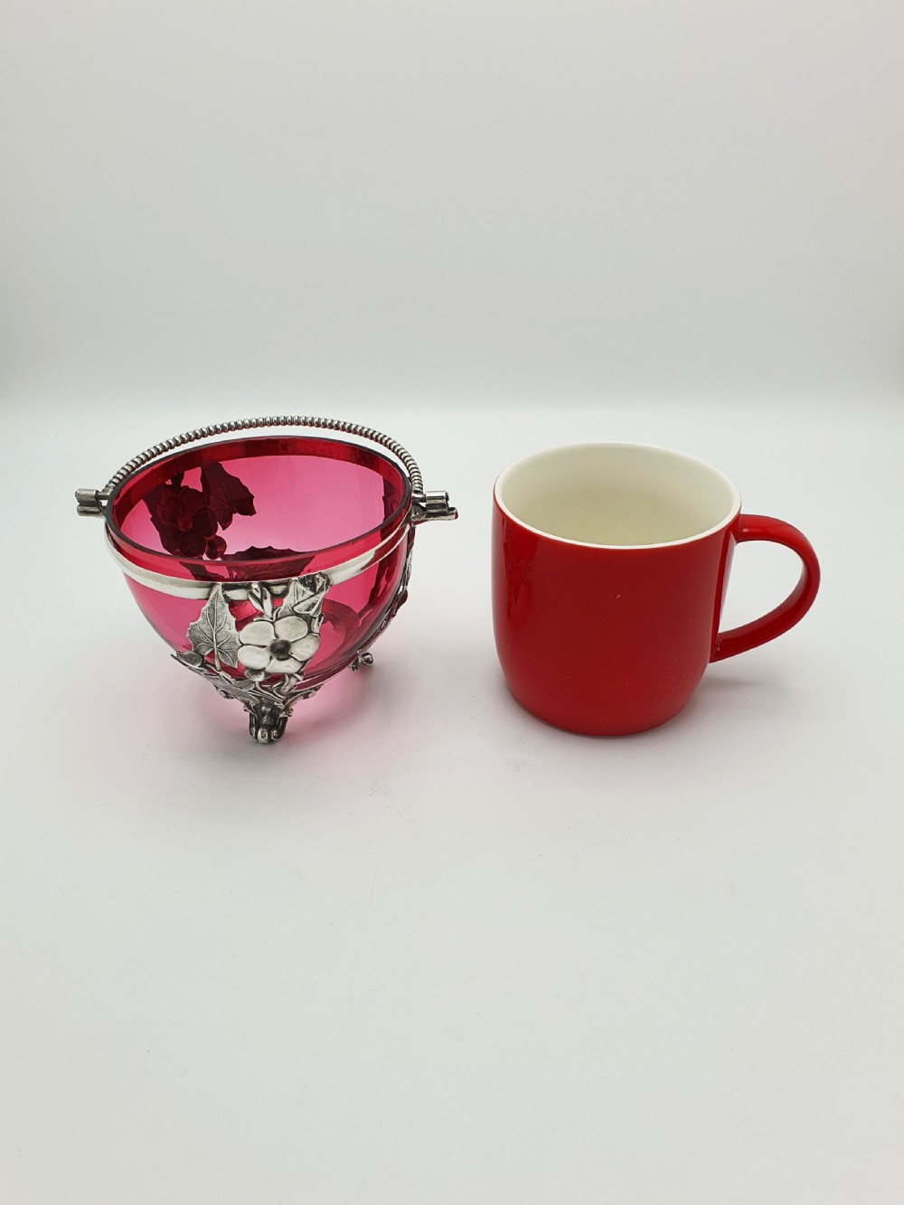 Lovely Antique Victorian Cranberry Glass & Silver Plated Sugar Bowl – circa 1890 View VIII