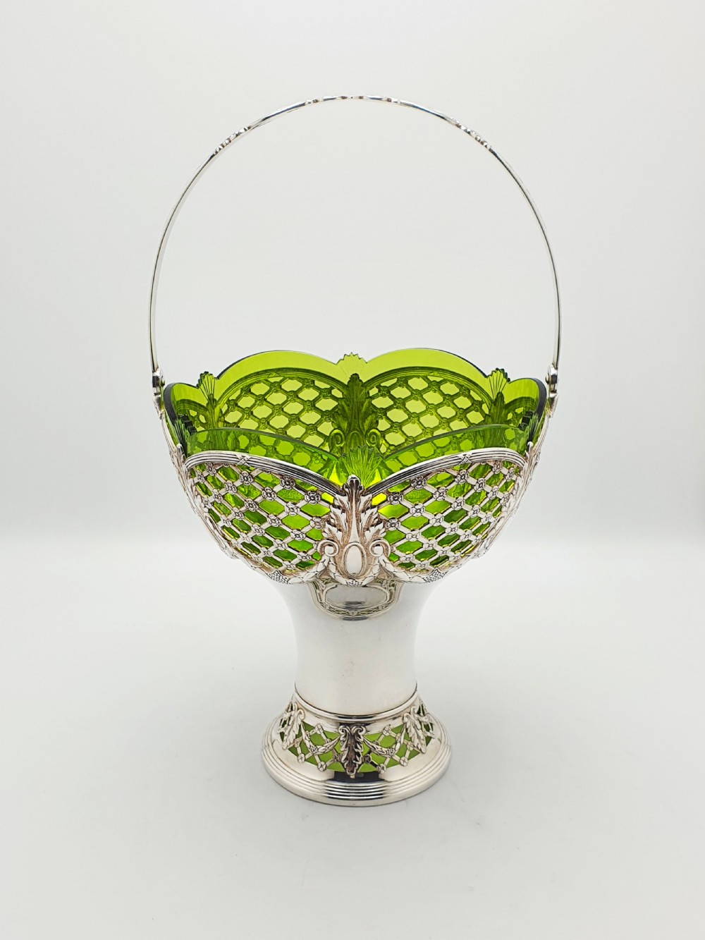 Fabulous Antique WMF Silver-Plated and Green Cut Glass Basket – circa 1910