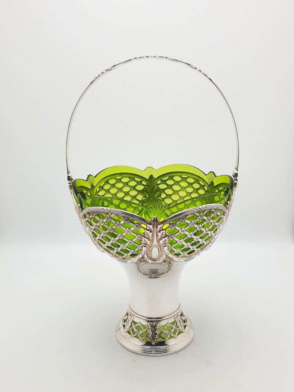 Fabulous Antique WMF Silver-Plated and Green Cut Glass Basket – circa 1910 View II