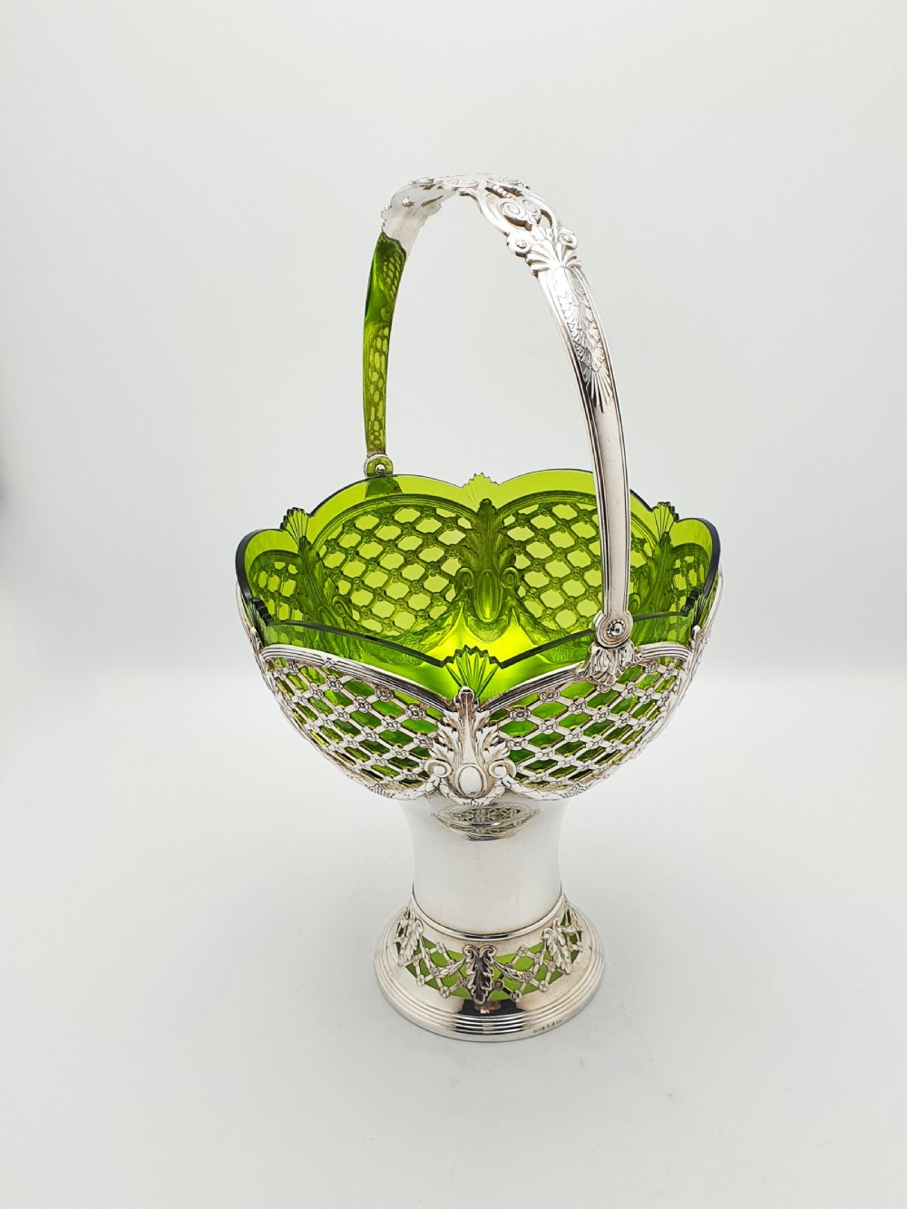 Fabulous Antique WMF Silver-Plated and Green Cut Glass Basket – circa 1910 View III