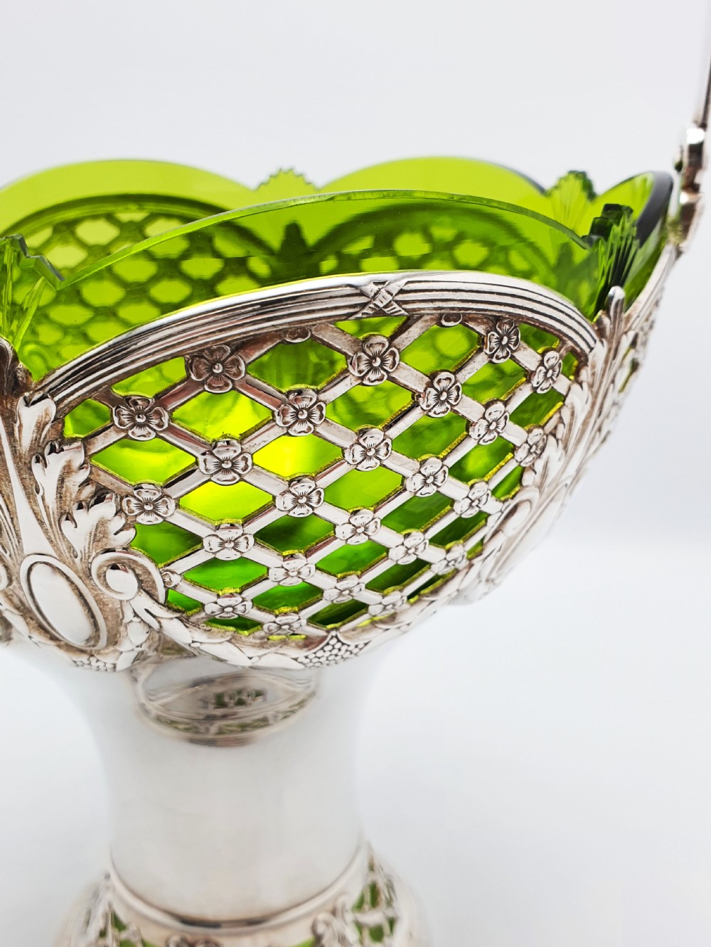 Fabulous Antique WMF Silver-Plated and Green Cut Glass Basket – circa 1910 View VI