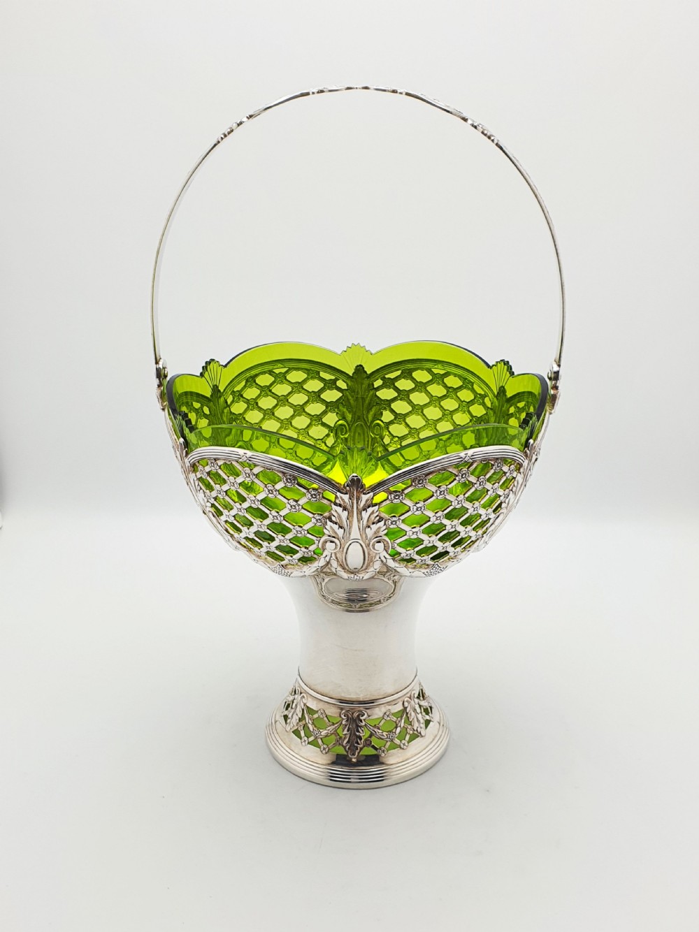 Fabulous Antique WMF Silver-Plated and Green Cut Glass Basket – circa 1910 View VII