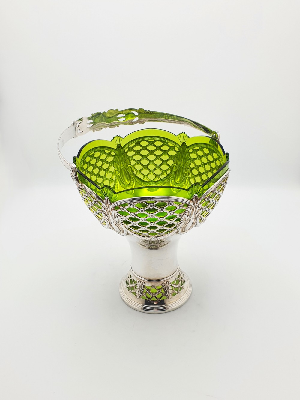 Fabulous Antique WMF Silver-Plated and Green Cut Glass Basket – circa 1910 View VIII