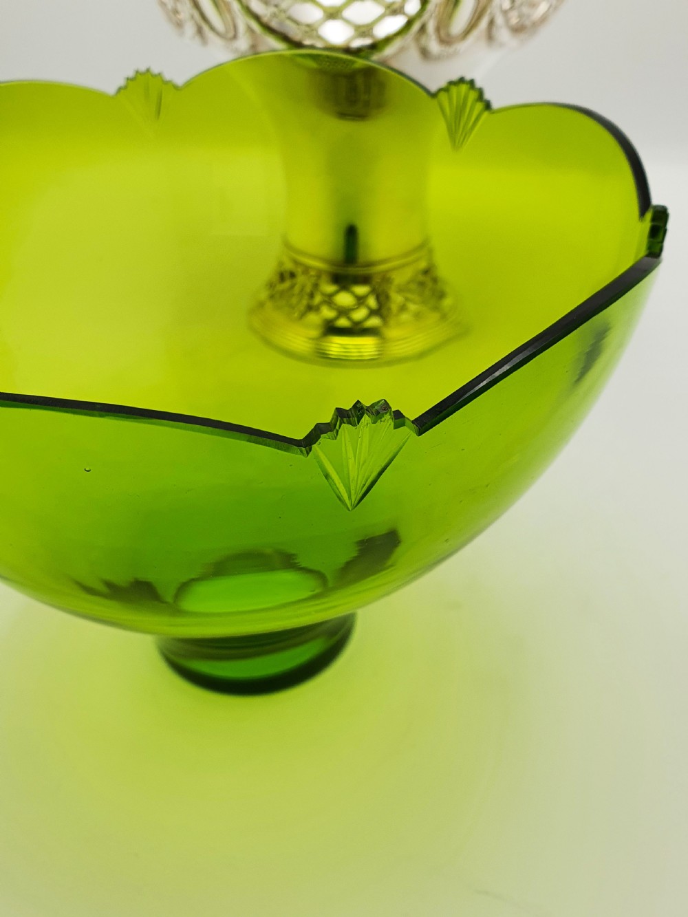 Fabulous Antique WMF Silver-Plated and Green Cut Glass Basket – circa 1910 View X