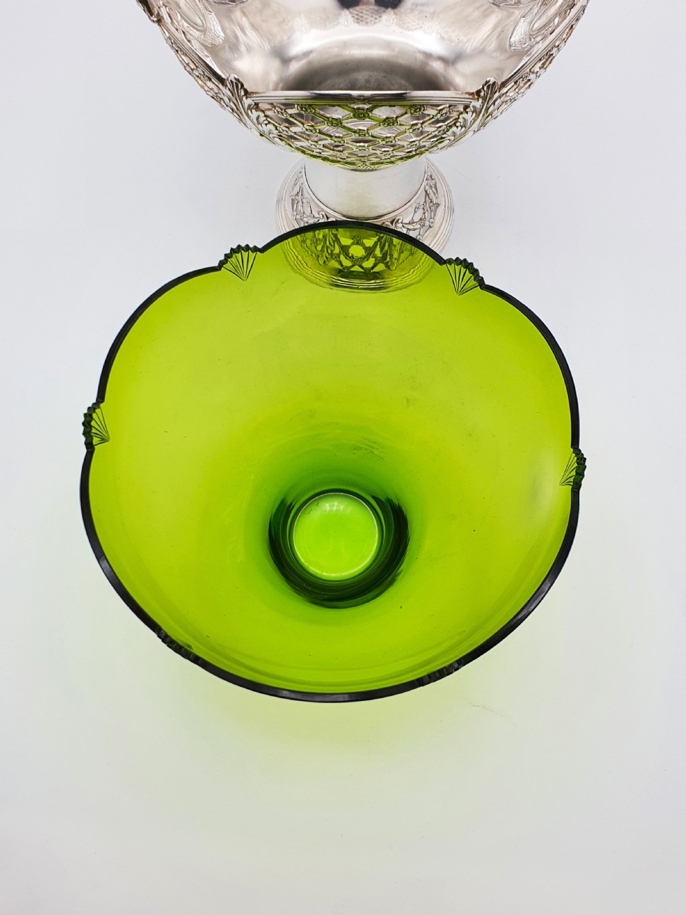 Fabulous Antique WMF Silver-Plated and Green Cut Glass Basket – circa 1910 View XI