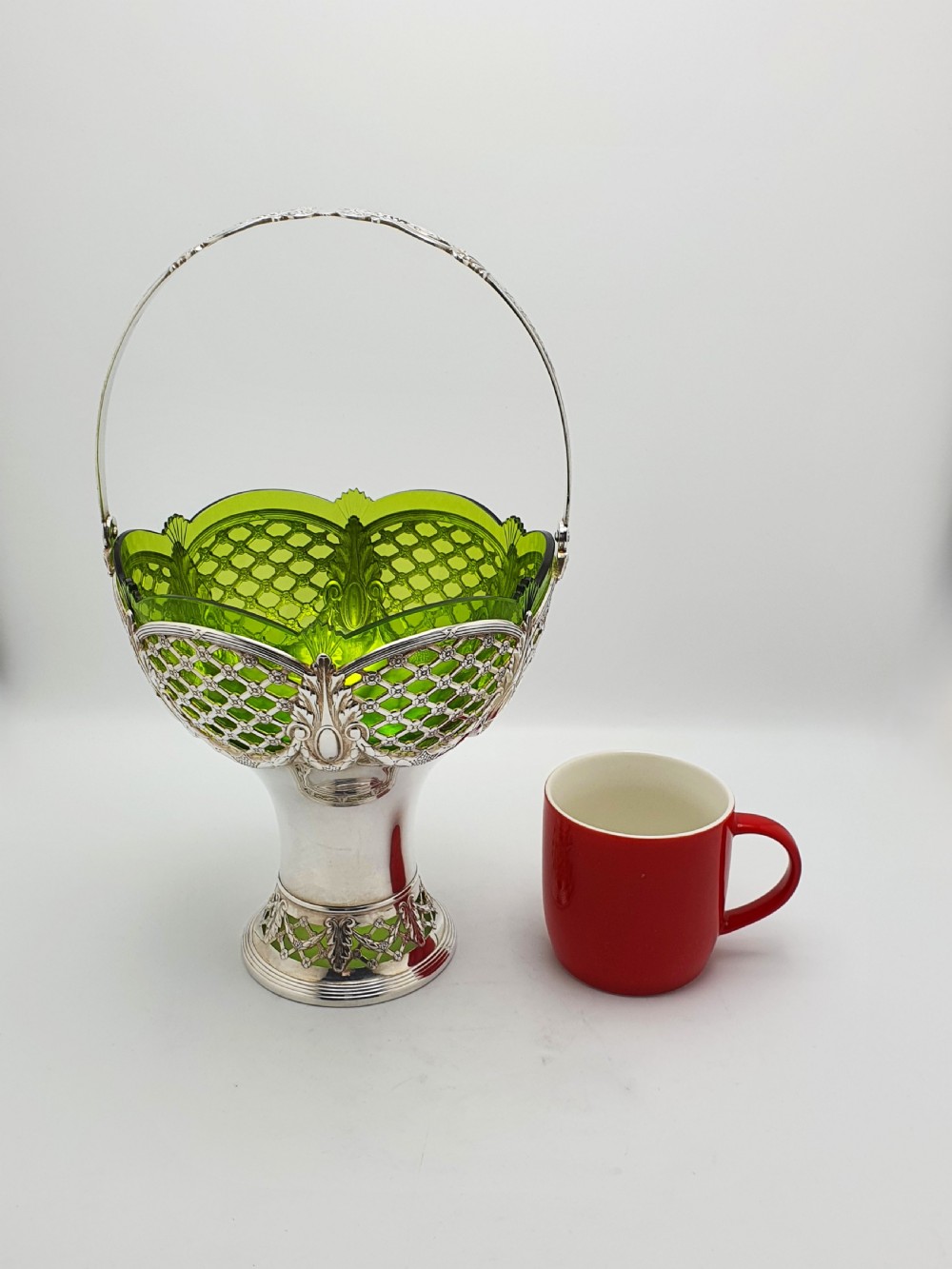 Fabulous Antique WMF Silver-Plated and Green Cut Glass Basket – circa 1910 View XV
