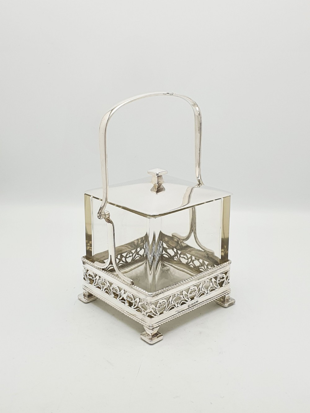 Splendid Art Deco Silver Plate & Glass Biscuit Box – circa 1925