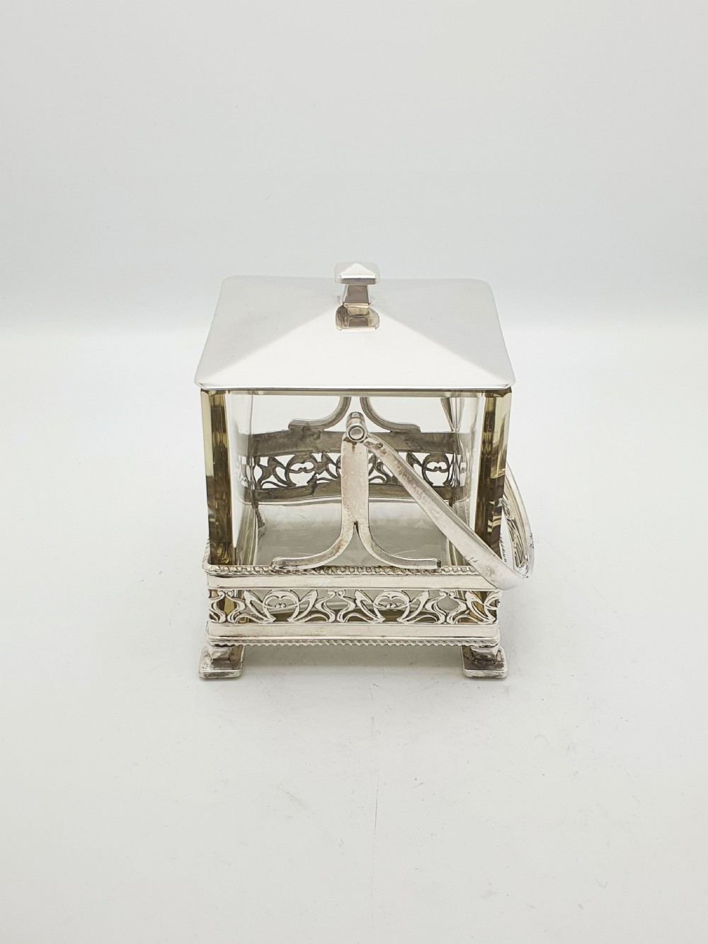 Splendid Art Deco Silver Plate & Glass Biscuit Box – circa 1925 View VI