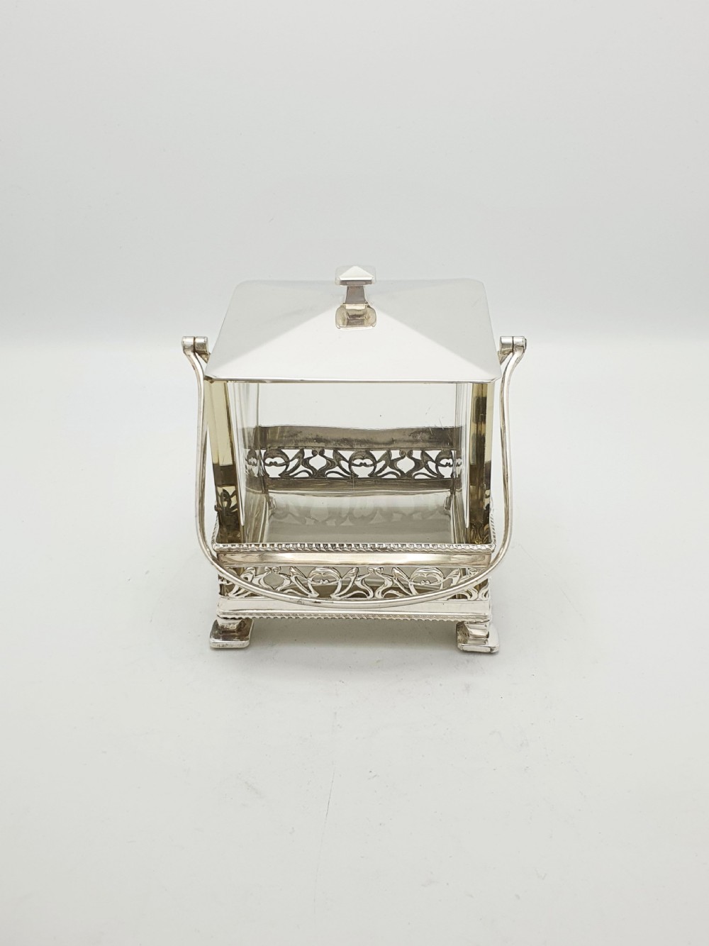 Splendid Art Deco Silver Plate & Glass Biscuit Box – circa 1925 View VIII