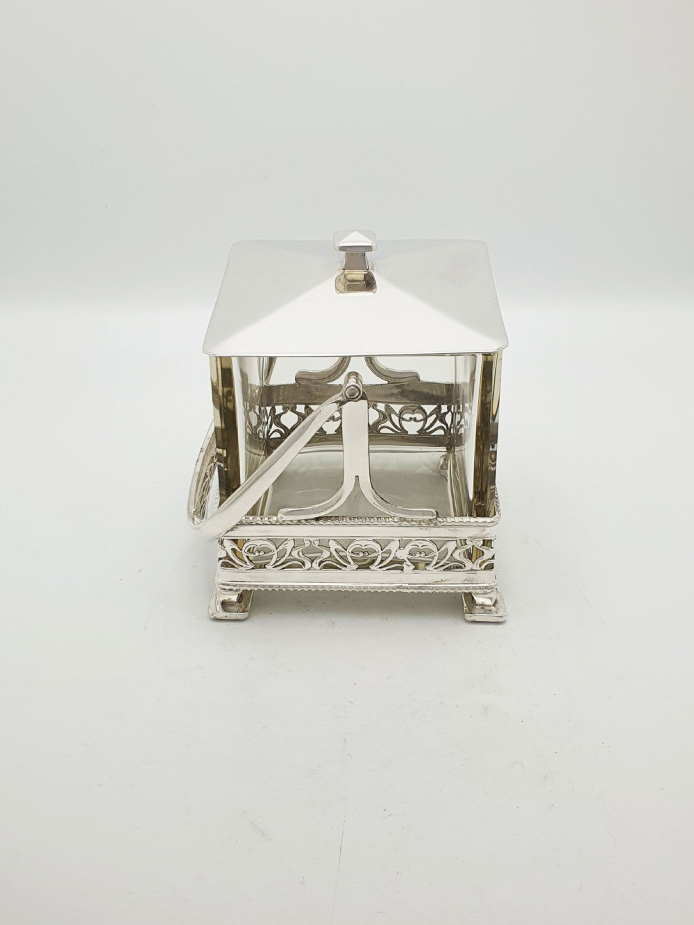 Splendid Art Deco Silver Plate & Glass Biscuit Box – circa 1925 View IX