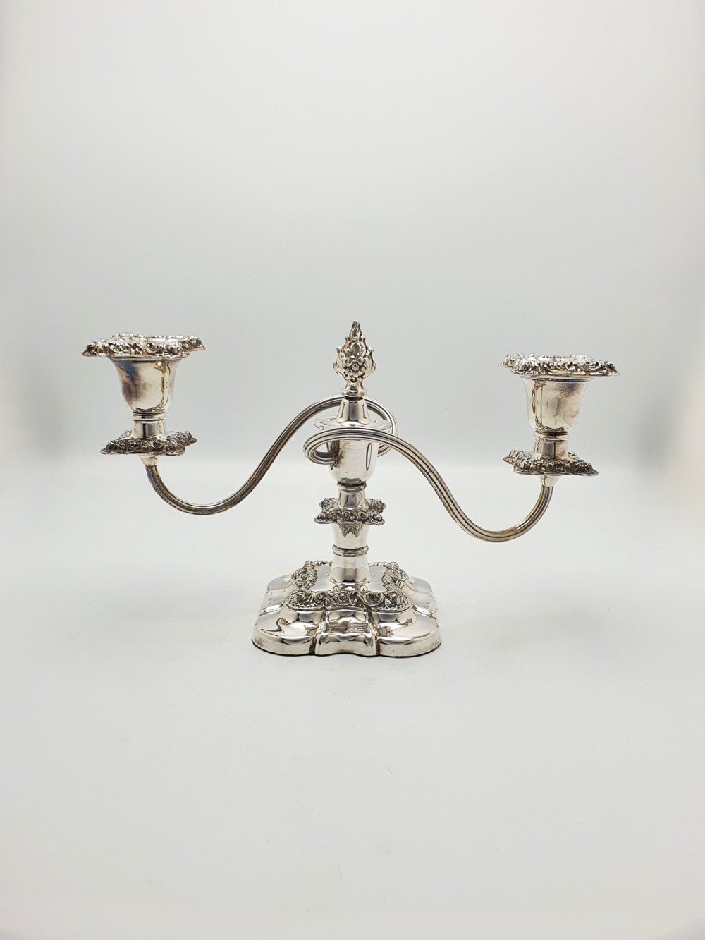 Excellent Pair of Antique Silver-Plated Rococo Revival Low Candelabra – circa 1920 View VI