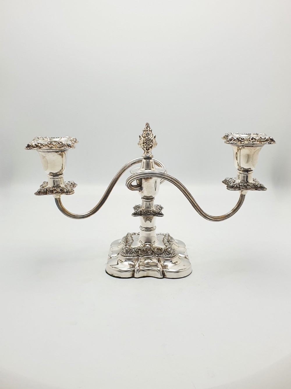 Excellent Pair of Antique Silver-Plated Rococo Revival Low Candelabra – circa 1920 View VII