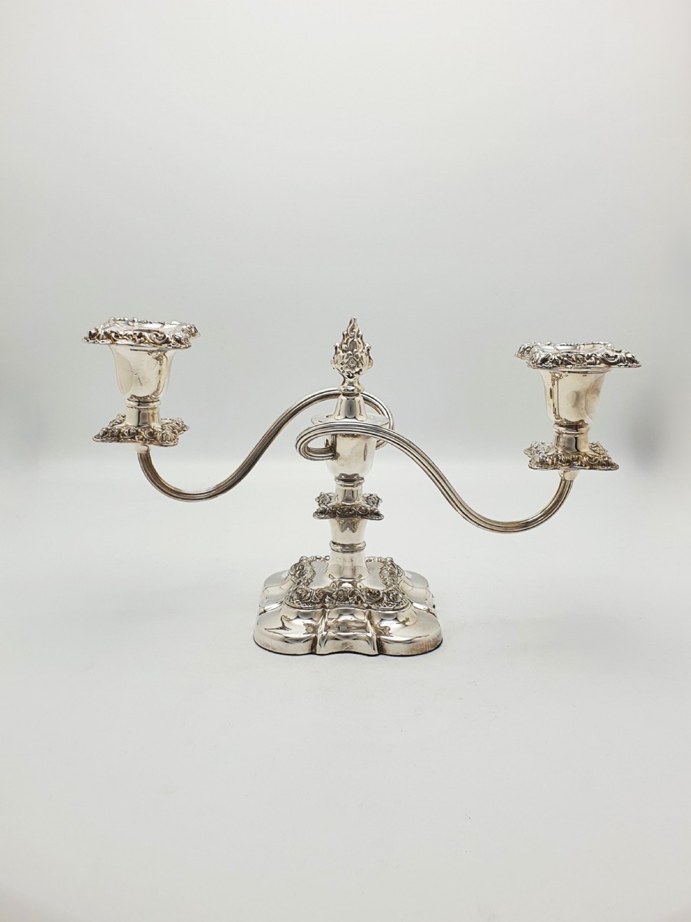 Excellent Pair of Antique Silver-Plated Rococo Revival Low Candelabra – circa 1920 View VIII