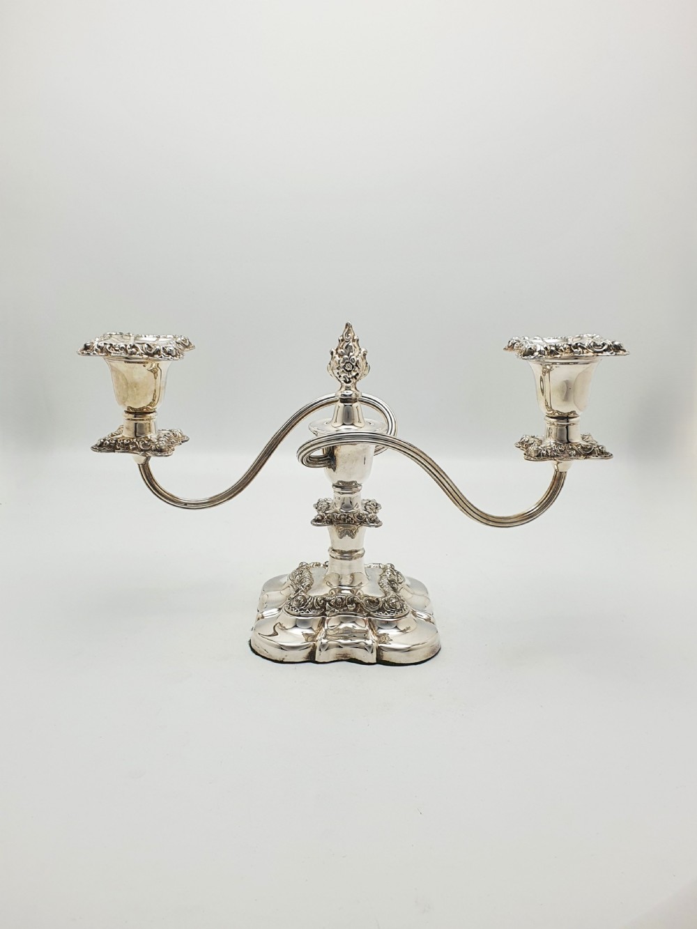 Excellent Pair of Antique Silver-Plated Rococo Revival Low Candelabra – circa 1920 View IX